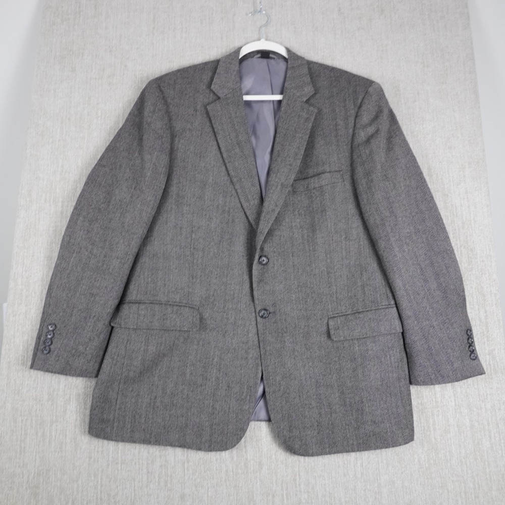 Saddlebred Mens 46R Blazer Herringbone 100% Lambs Wool Gray 2 Button